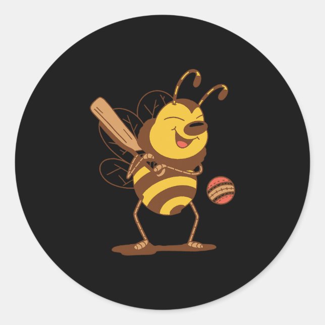 Bee Playing Cricket  Classic Round Sticker (Front)