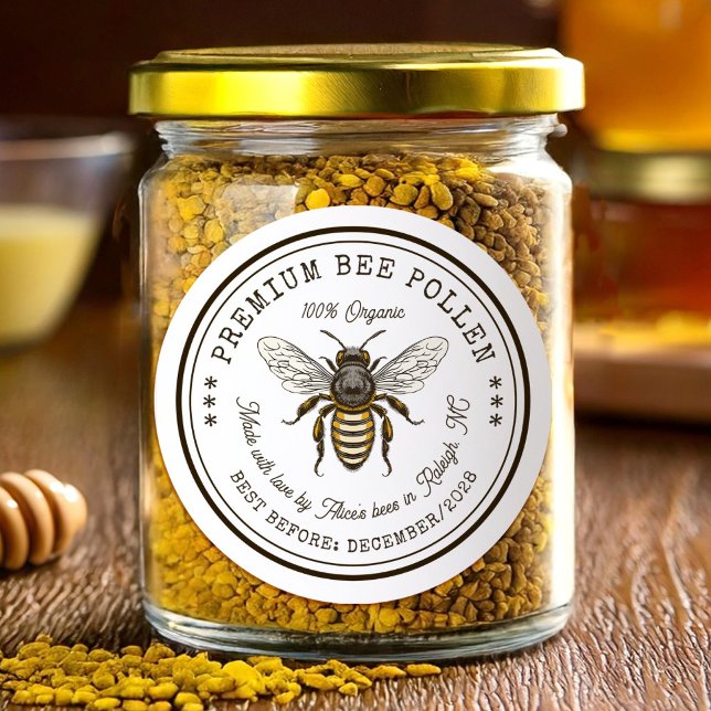 Bee pollen canning sticker with vintage bee (Creator Uploaded)