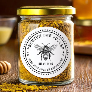 Bee pollen label with vintage sketch honey bee