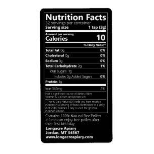 Bee Pollen Nutrition Facts Black Product