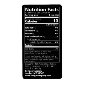Bee Pollen Nutrition Facts Black Product