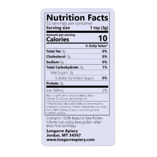 Bee Pollen Nutrition Facts Lavender Product