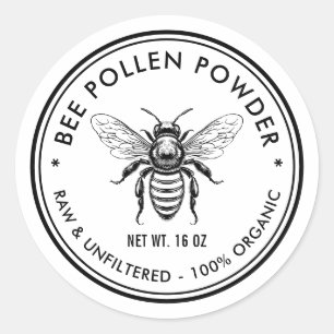 Bee pollen powder label with honey bee