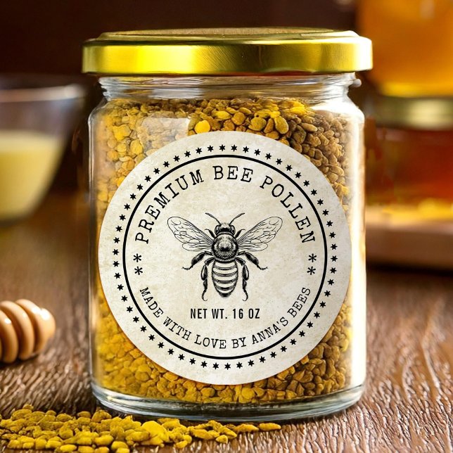 Bee pollen vintage style label with honey bee (Creator Uploaded)