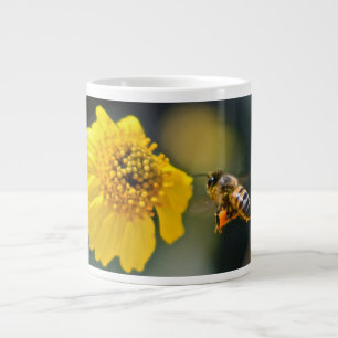 Bee Pollinating a Yellow Flower Large Coffee Mug