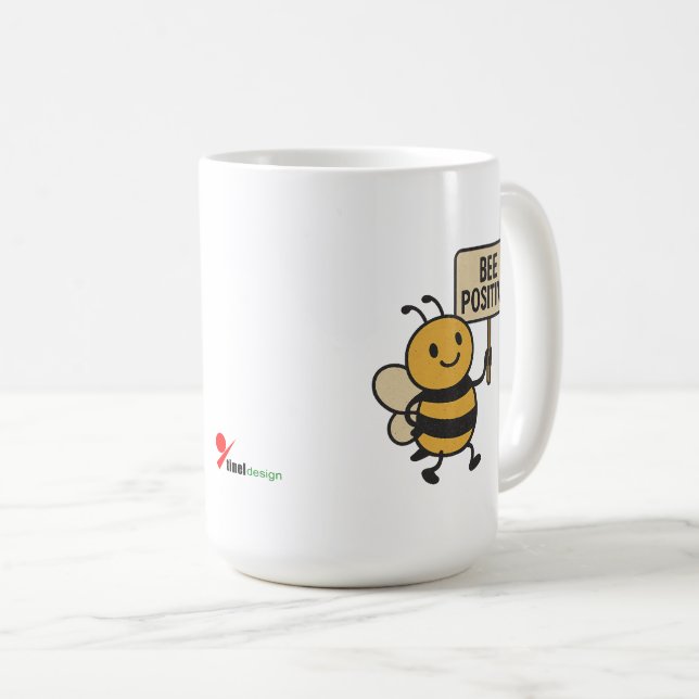 "Bee Positive" Coffee Mug | Cute Bumblebee Slogan (Front Right)