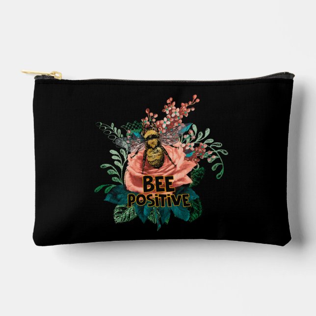 Bee Positive Floral Vibes Drawstring Bag (Front)