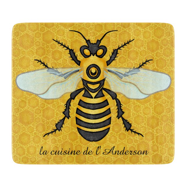 Bee Pretty Honeycomb Honeybee Hive Custom Kitchen Cutting Board (Front)