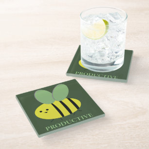 Bee Productive, Green Glass Coaster