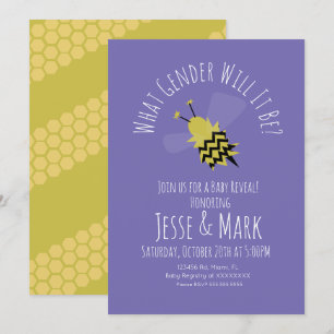 Bee Purple Black Yellow Gender Reveal Invitation