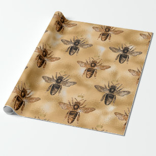 Bee Queen Honey Bronze Hold Vintage Crown Wrapping Paper