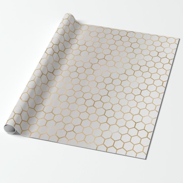 Bee Queen Honey Comb Metallic Gold Sepia Grey Wrapping Paper (Unrolled)