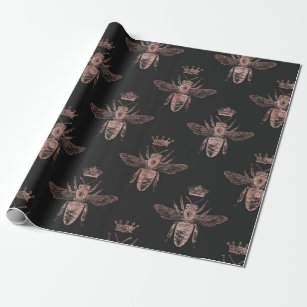 Bee Queen Rose Gold Blush Honey Bridal Honeymoon Wrapping Paper