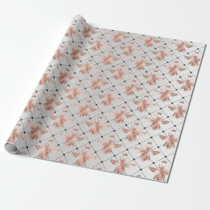 Bee Queen Rose Grey Blush Honey Grill Honeymoon Wrapping Paper