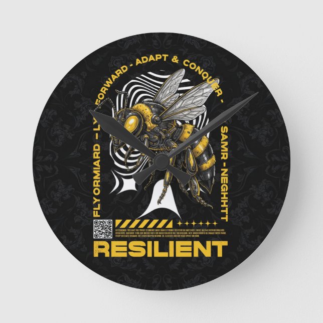 Bee Resilient – Motivational Bee Positivity Design Round Clock (Front)