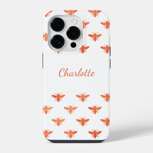 Bee rose gold monogram name script iPhone case (Back)
