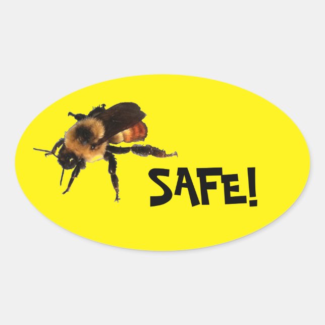 Bee Safe! Honey bee on Yellow Oval Sticker (Front)