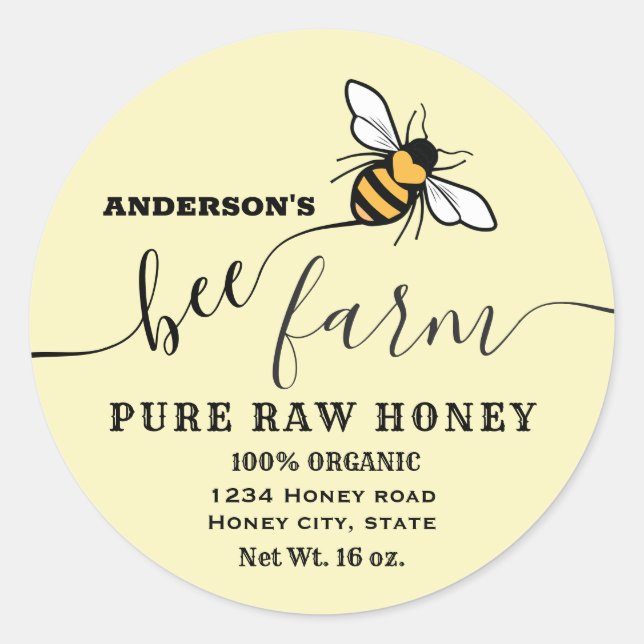 Bee script bee farm honey jar label (Front)