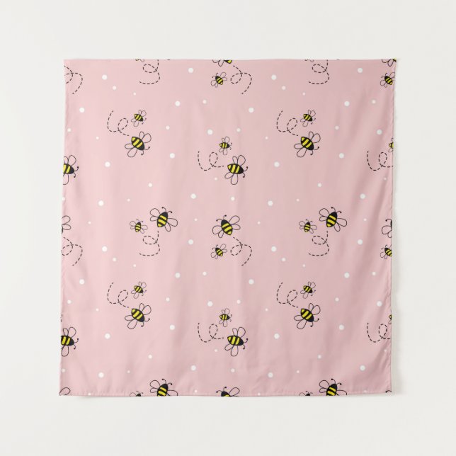 Bee seamless pattern on pastel background. Vintage Tapestry (Front)
