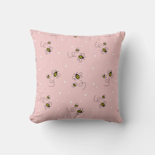 Bee seamless pattern on pastel background. Vintage Throw Pillow