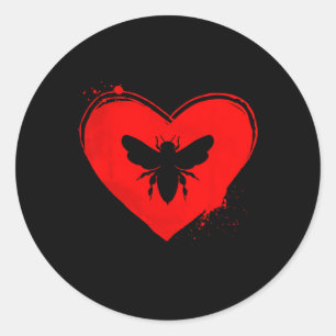 Bee Silhouette Heart Shape Valentine Bee Lovers  Classic Round Sticker