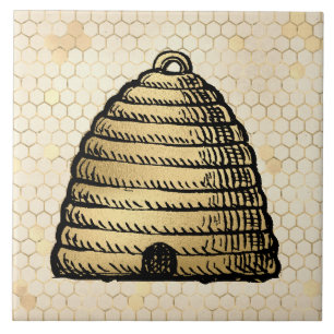 Bee Skep Hive Rustic Gold Honeycomb Tile