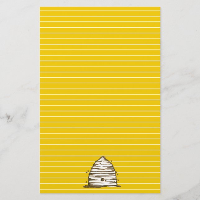Bee Skep Honey Bee Yellow Lined Stationery (Front)