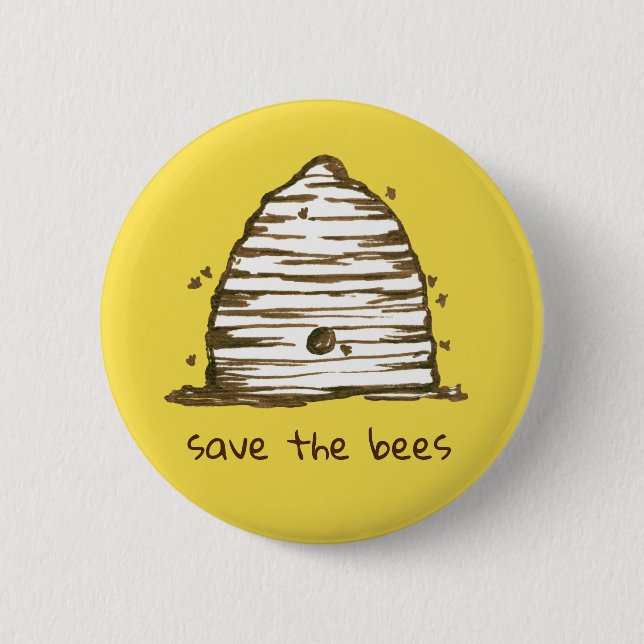 Bee Skep Save The Bees Yellow 2 Inch Round Button (Front)