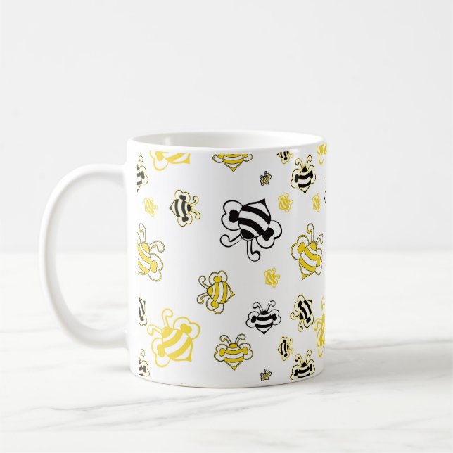 Bee Sketch Pattern Coffee Mug | Nature-Inspired  (Left)