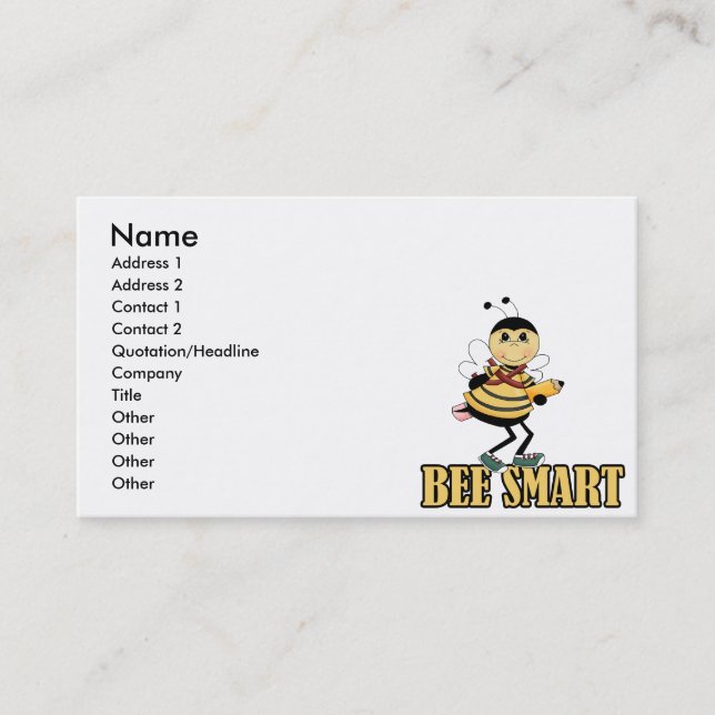 bee smart bumble bee with pencil business card (Front)