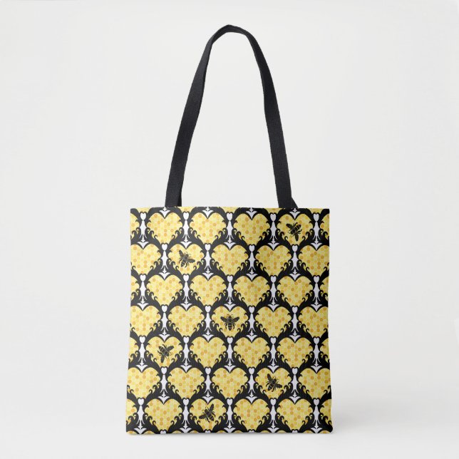 Bee Still My Heart Honey Bee Beehive Damask Tote Bag (Front)