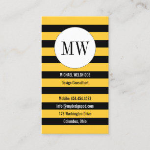 Bee Stripes Yellow and Black with Monogram Business Card