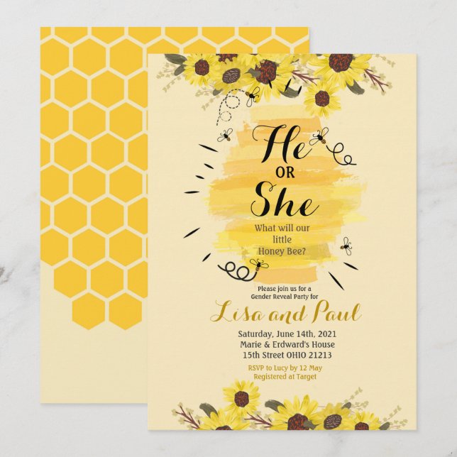 Bee Sunflower Jaune Genre Reveillez Invitation (Devant / Derrière)
