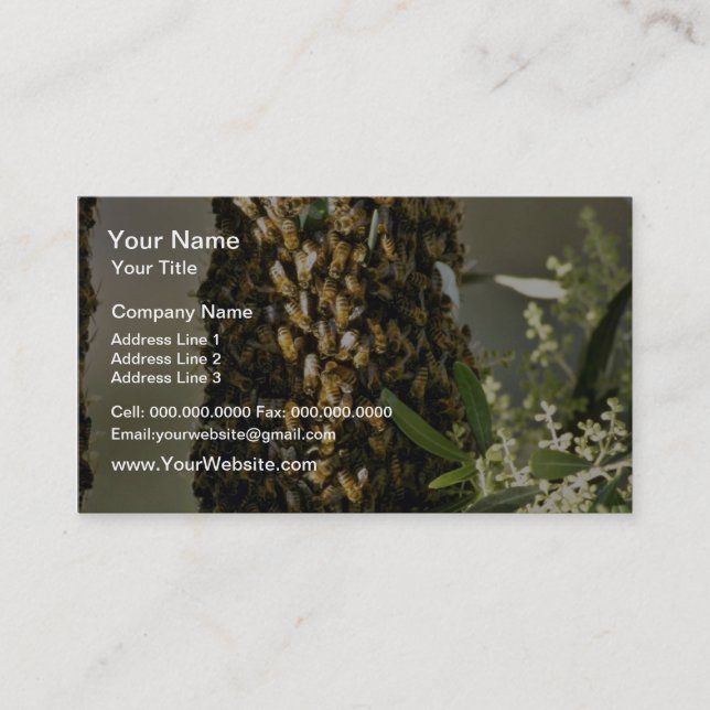 Bee swarm in tree Pink flowers Business Card (Front)
