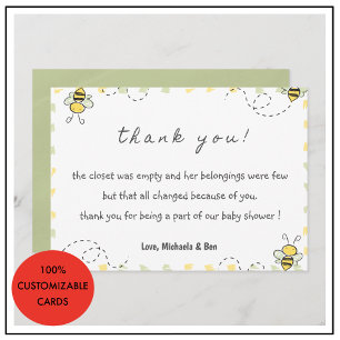 Bee thank you cards,Baby Shower Gender Neutral Card