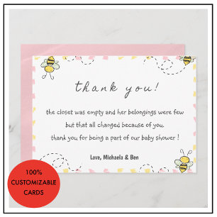 Bee thank you cards,Baby Shower Mommy to bee Card