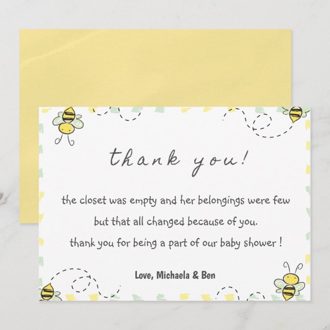Bee thank you cards,Baby Shower Mommy to bee Girl (Front/Back)