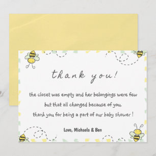 Bee thank you cards,Baby Shower Mommy to bee Girl Card