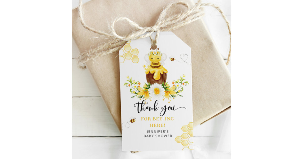 Bee thank you for beeing here gift tags | Zazzle
