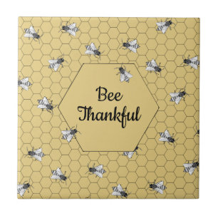 Bee Thankful Quote Light Amber Honeycomb Tile