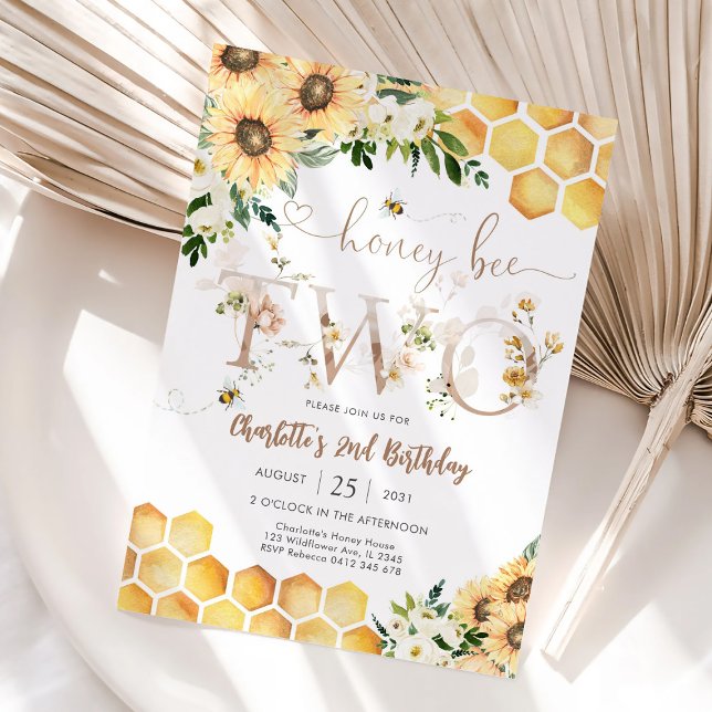 Bee Theme 2nd Birthday Invitation (Creator Uploaded)