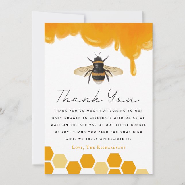 Bee Theme Baby Shower Gender Neutral Thank You Card (Front)