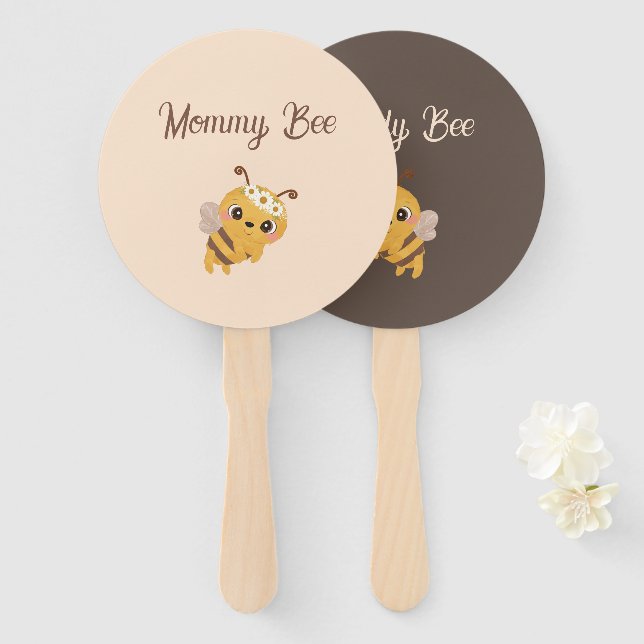 Bee Theme Baby Shower Mommy and Daddy Game Fan (Front and Back)