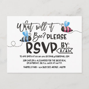 Bee Theme Gender Reveal Postcard Invitation