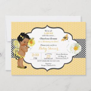 Bee Theme Yellow Gold Dot Baby Girl Invitation