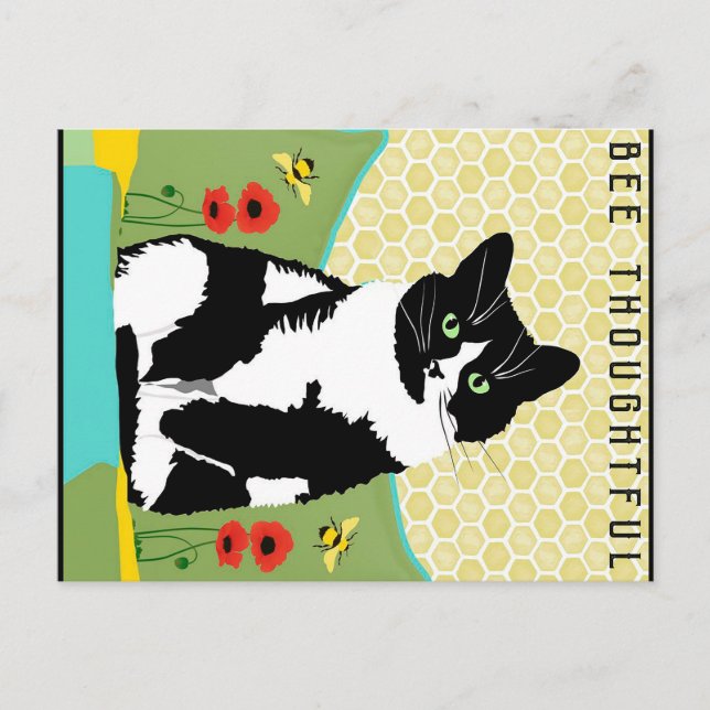 Bee Thoughtful Cat Holiday Postcard (Front)