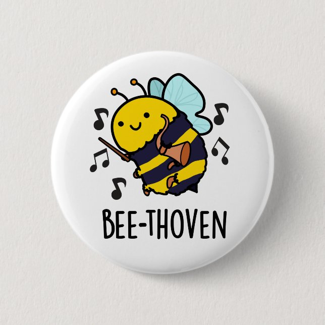 Bee-thoven Cute Music Bee Pun 2 Inch Round Button (Front)