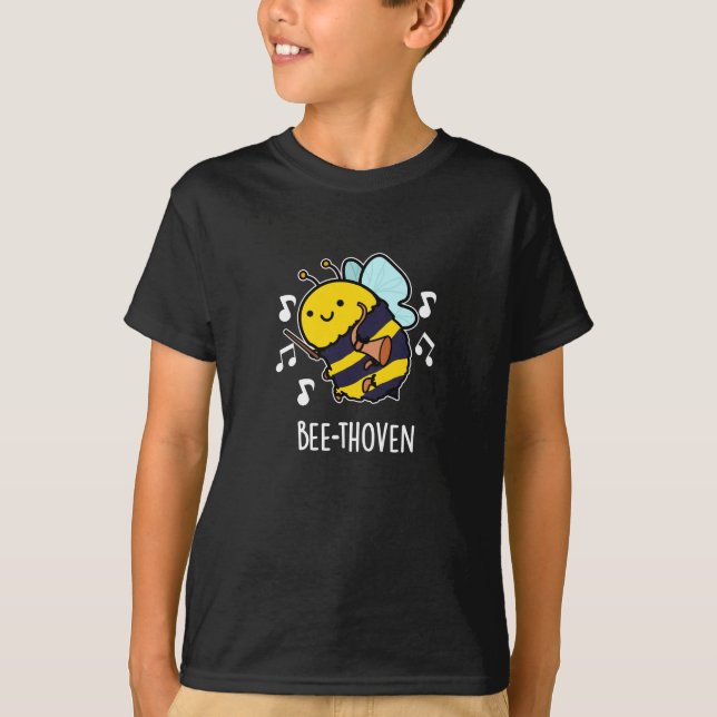 Bee-thoven Funny Music Bee Pun Dark BG T-Shirt (Front)