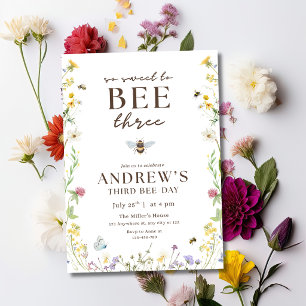 Bee Three Birthday Invitation Floral Bee Party Kid
