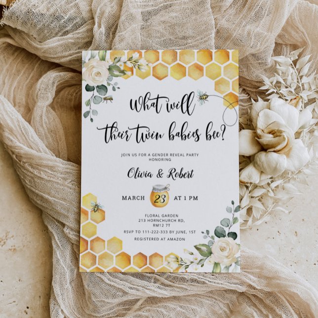 Bee twins gender reveal invitation (Creator Uploaded)
